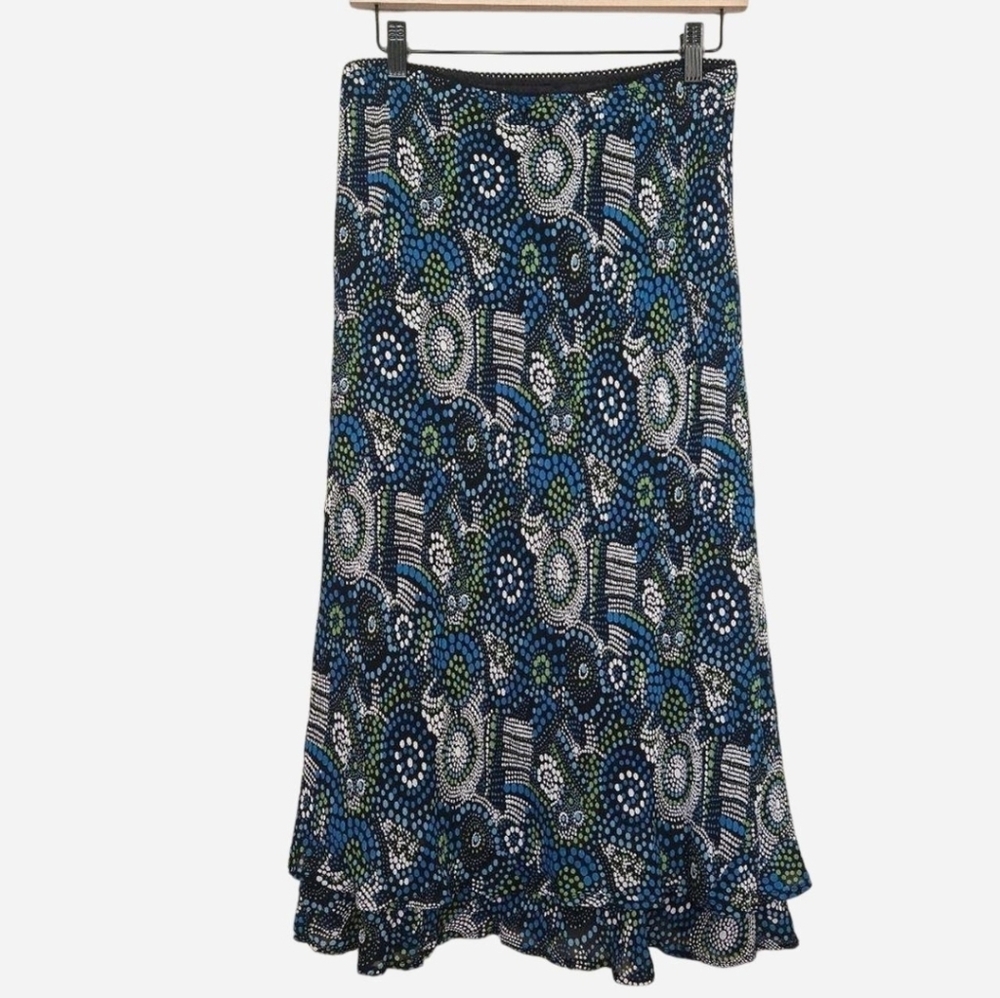 Y2K Abstract Bohemian Midi Slip Skirt Black Green Size large